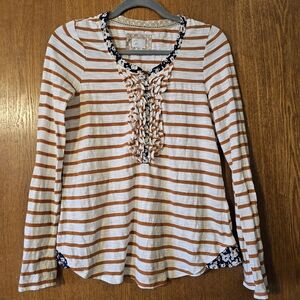 Anthropologie Orange and White Striped Long Sleeve Top